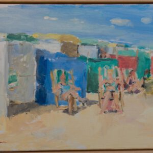 Badgasten en strandhuisjes